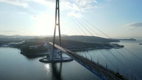 Closed Russian bridge due to icing of cables in Vladivostok. Stock Footage 144362743