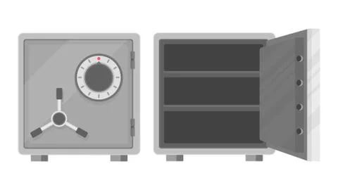 Closed safe and empty safe with open door. Stock Illustration