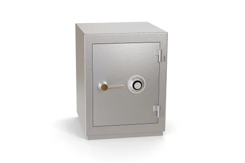 Closed safe box isolated on a white background. 3d illustration. Illustrazione stock