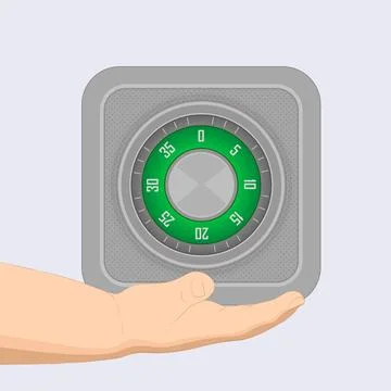 Closed safe on outstretched hand Stockillustratie