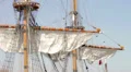 Closed sails - Antique pirate sail ship HD Footage