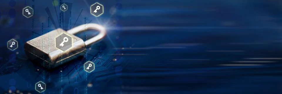 Closed security lock on digital technology background. Business, Cyber Securi 스톡 사진