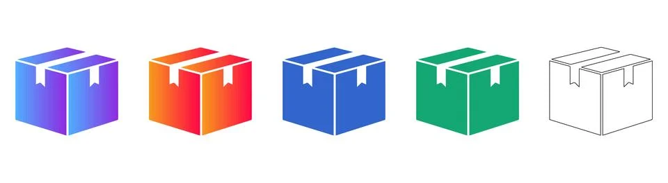 Closed Shipping Package Box Icon Set (Isometric) Stock Illustration