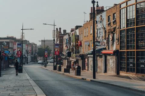 Closed shops and empty High Street in Camden Town, London, UK. Stock Photos