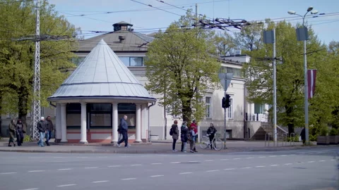 Closed shops and empty storefronts. Nearly no people in sight. Stock Footage 309554149