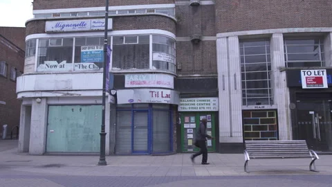 Closed Shops on the Highstreet in Luton, England Stock Footage 293306953