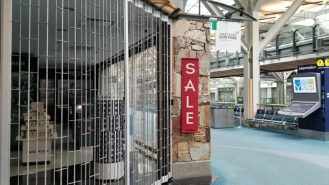 Closed Shops at Vancouver Airport. Sale. Stock Footage