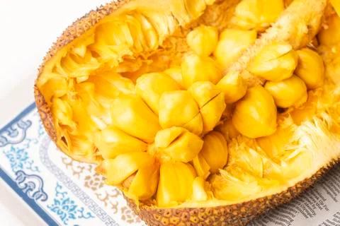 Closed up shot of opened jackfruit or locally known as cempedak/chempedak Stock Photos