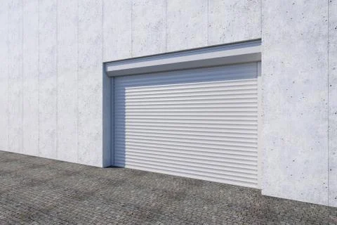 Closed shutter door or roller door on gate building, 3d rendering Stock Illustration