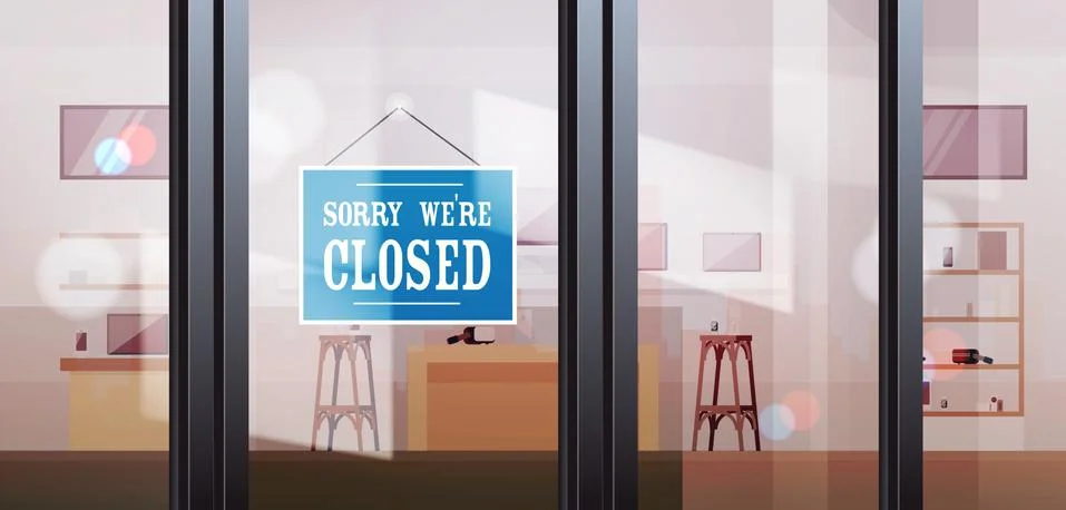 Closed sign hanging outside electronics store shop window coronavirus pandemic Stock Illustration
