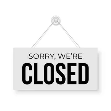 Closed signboard hanged on wall. Rectangular shape clipboard for retail, shop Stock Illustration