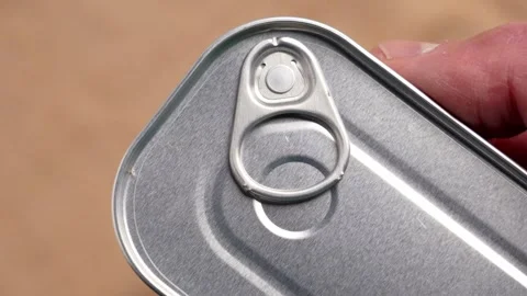 Closed silver tin can of cod liver on a brown background 動画素材 335686463