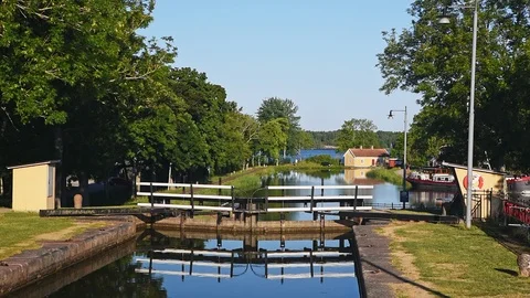 Closed sluice gate in Sjotorp Stock Footage 96733869