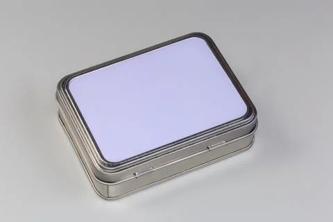 Closed small tin box to store various small household items Foto stock