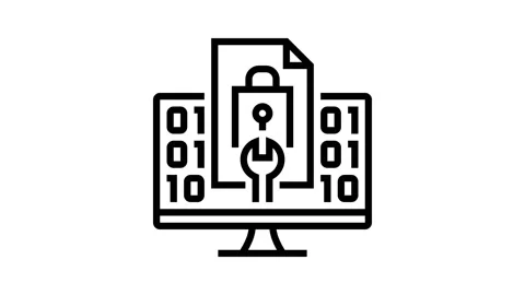 Closed source software line icon animation Stock Footage 224299416