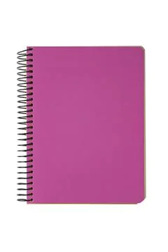 Closed spiral bound notepad with pink cover isolated on white background Stock Photos