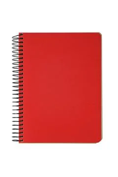 Closed spiral bound notepad with red cover isolated on white background Stock Photos