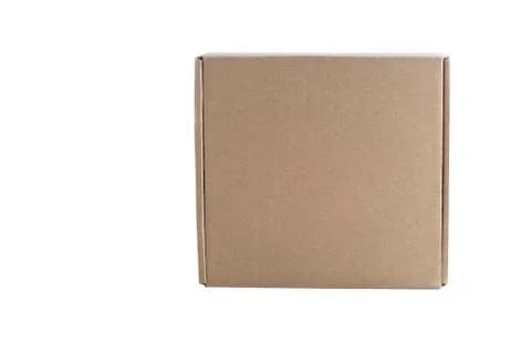 Closed square box package delivery cardboard carton isolated on white backgro 스톡 사진