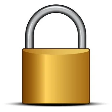Closed square brass door padlock Stock Illustration