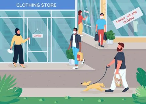 Closed stores flat color vector illustration Illustrazione stock