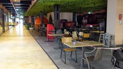 Closed stores in shopping mall with no clients Stock Footage 146285012