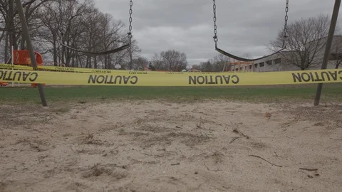 Closed Swing Set at Long Island Park Covid-19 Stock Footage 127839648