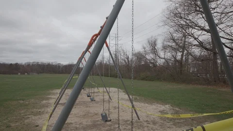 Closed Swing Set at Long Island Park Stock Footage 127839652
