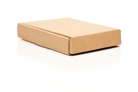 Closed Thin Cardboard Box Isolated on a White Background. Stock Photos