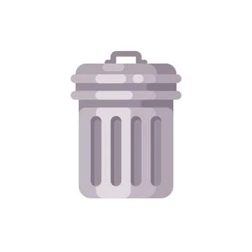 Closed trash can flat illustration. Garbage bin icon Stock Illustration