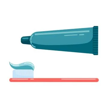 Closed tube of toothpaste and toothpaste in flat style isolated Stock Illustration