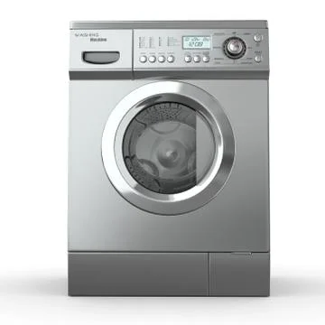 Closed washing machine on white  background. 3d Stock Illustration