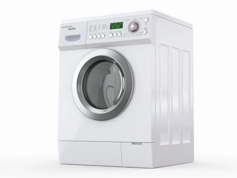 Closed washing machine on white  background. 3d Ilustração Stock