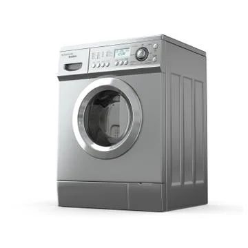 Closed washing machine on white  background. 3d Stock Illustration