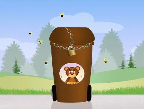 Closed waste bin with chains for bears Stock Illustration
