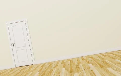 Closed White Door on brown Wall, Wood Floor Stock Illustration