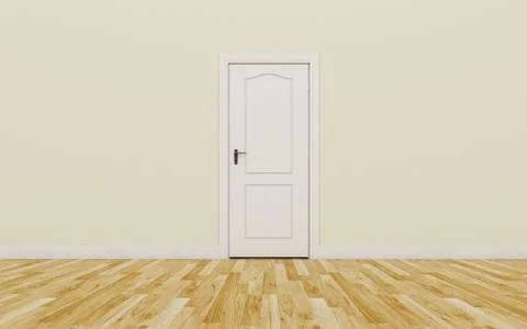 Closed White Door on brown Wall, Wood Floor Stock Illustration