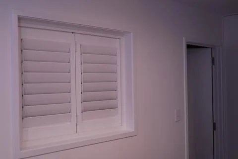Closed White Interior Shuttered Window Frame Photos