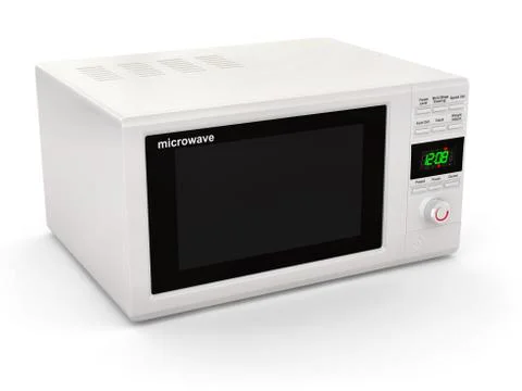 Closed white microwave on white background. 3d Stock Illustration