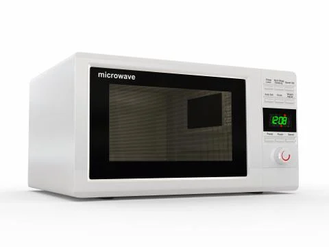 Closed white microwave on white background. 3d イラスト素材