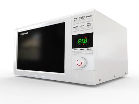 Closed white microwave on white background. 3d イラスト素材