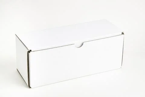 Closed White Rectangular Cardboard Packaging Box Stockfoto's
