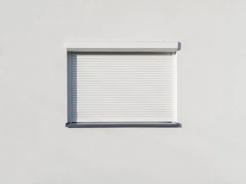 Closed White Window Shutter on Minimal Wall Ilustración de archivo