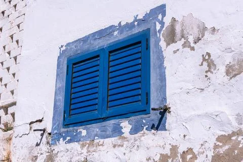 Closed Window With Blue Shutters Stock Photos
