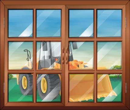 A closed window with a bulldozer Stock Illustration