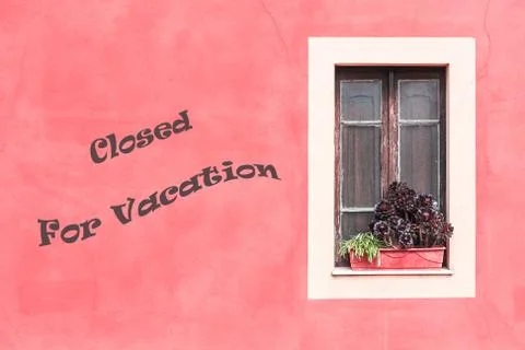 Closed window with planter - Closed for vacation Stock Photos
