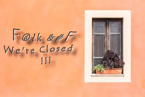 Closed window with planter Stock Photos