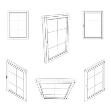Closed window set. Isolated on white background. Vector outline illustration. イラスト素材