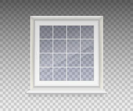 Closed window with transparent glass in a white frame. Stock Illustration