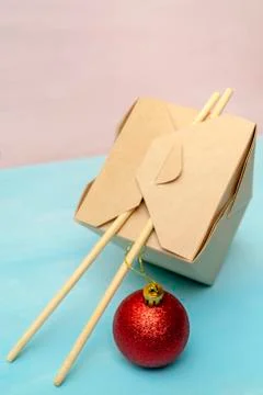 Closed WOK paper packaging boxes. For Asian fast foods. Stock Photos