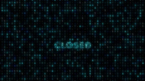 Closed, word with chip or processor texture, binary code with computational Stock Footage 106725467